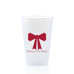 Stock up with supplies needed for seasonal spirits with the Holiday Bow Cup. Available in a wide variety of styles to best suite your function, the classic design is paired with customizable text. Your party is sure to be the highlight of the year!