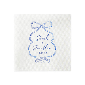 Serve only the best at you most important life events with the Swan Lovers Napkin. Featuring kissing swans in your choice of colors paired alongside customizable text, personally create your perfect party dinnerware with our easy to use customizer to make your next party event unforgettable. 