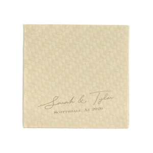 Celebrate your wedding with the Nuptial Namesake Locale Napkin, customized with the couple's names and the cherished site of the ceremony. A refined choice that adds a personal touch to your matrimonial table setting.