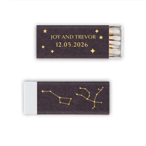 See the stars align with the Written in the Stars Match. Featuring the constellations of Ursa Major and Andromeda as snazzy graphics, this starry matchbook is well suited for Zodiac themed parties, ensuring everyone's horoscopes is set for a good time.