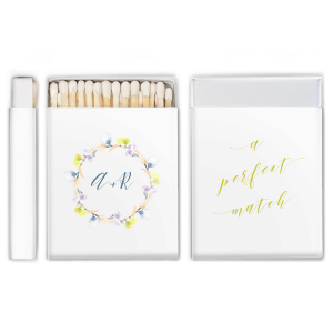 ForYourParty's chic White Classic Custom Photo Matchbox with Matte Stone Blue Ink Digital Print Colors and Matte Chartreuse Ink Digital Print Colors can be customized to complement every last detail of your party.