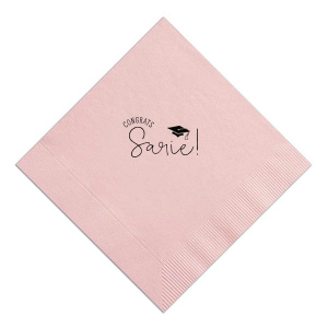 Exude vibrant celebration with the Congrats Grad Cap Napkin design, where a dynamic script spotlights the grad's name, crowned with a classic cap. 'Congrats' arcs triumphantly, punctuated by the significant year, infusing the event with an effusive spirit of accomplishment and joy.
