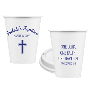 Celebrate your special occasion with our personalized party cup, perfect for baptisms or other Christian gatherings. This elegant cup is designed with a prominent cross graphic, symbolizing faith and spirituality. Featuring room for name and date personalization, this cup creates a memorable keepsake for guests.