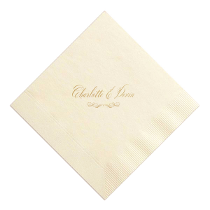 The Classic Script Royal Flourish Napkin embodies royal elegance with its scrolling script, beautifully showcasing the couple’s names. Accented by a sophisticated flourish, this design conveys a sense of majestic simplicity, ideal for adding a regal touch to any distinguished event or celebration.