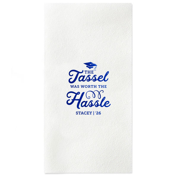 ForYourParty's elegant Powder Blue Cocktail Napkin with Shiny Royal Blue Foil has a Cap graphic and is good for use in Graduation themed parties and are a must-have for your next event—whatever the celebration!