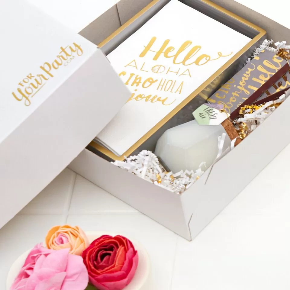 custom designed Hello powder room gift set