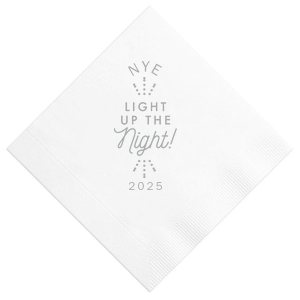 The ever-popular White Ink Printed Cocktail Napkin with Matte Slate Gray Ink Digital Print Colors has a Light the Night graphic and is good for use in Holiday and New Year's Eve themed parties and couldn't be more perfect. It's time to show off your impeccable taste.