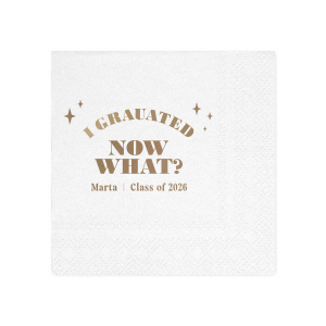Ponder the possibilities with the Starry Future Grad Napkin, sprinkled with star graphics and the thought-provoking "I graduated, now what?" Personalize with the graduate's name and year to add a touch of humor and hope to the celebration.