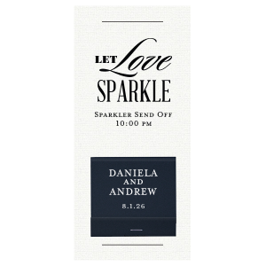 The ever-popular Linen White Large Sparkler Sleeve with Shimmer 30 Strike with Matte Black Foil and Matte White Foil can be personalized to match your party's exact theme and tempo.