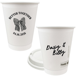 Celebrate the perfect pairing with the Better Together Bow Wedding Cup, featuring the couple's names in a romantic script and the wedding date, complemented by "Better Together" alongside a charming bow illustration. A sweet toast to unity and love on your big day.