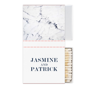 Our custom White Classic Custom Photo Matchbox with Matte Navy Ink Digital Print Colors and Matte Slate Gray Ink Digital Print Colors can be customized to complement every last detail of your party.