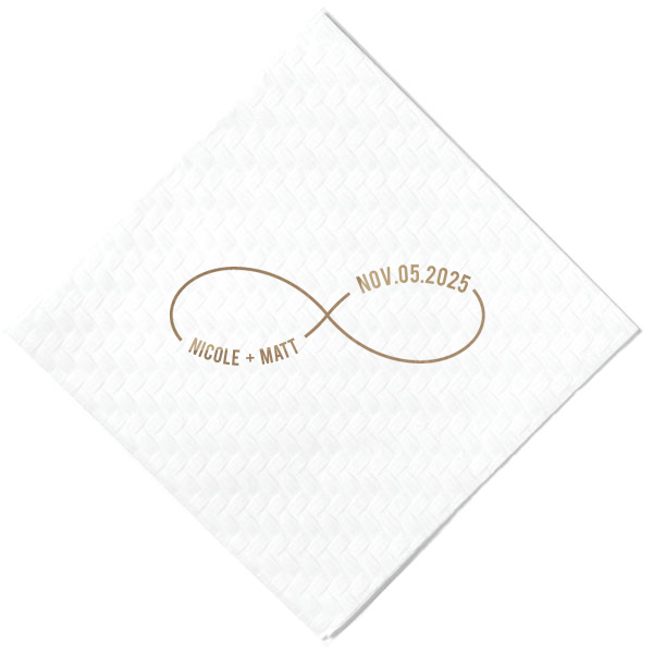 Show your partner your infinite love with this infinity sign napkin. This minimalist party accessory is perfect for celebrating your wedding day. Customize this personalized napkin with your name and date of event. 