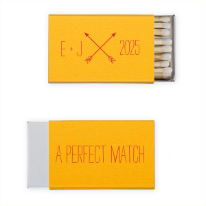 This matchbox features our modern Arrow Monogram with your initials and date. Personalize for a memorable wedding, engagement or anniversary favor that your guests will love using. 
