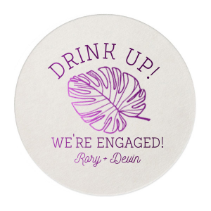 ForYourParty's personalized White Square Coaster with Shiny Amethyst Foil has a Palm Leaf graphic and is good for use in Organic, Floral, Trendy themed parties and can't be beat. Showcase your style in every detail of your party's theme!