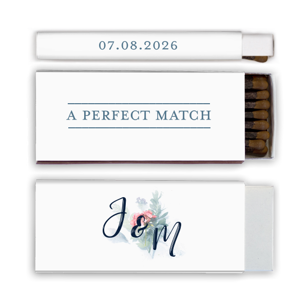 Our custom White Square Custom Photo Matchbox with Matte Stone Blue Ink Digital Print Colors and Matte Navy Ink Digital Print Colors are a must-have for your next event—whatever the celebration!