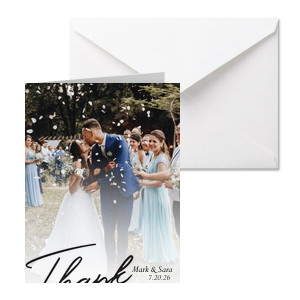 This personalized classic and elegant Thank You Wedding Script Names Photo Card features a bold and modern script font designed just for you. Be grateful and surprise your closest ones!