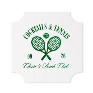 Warm weather means more time on the court, so pair your next outdoor event with the Cocktails & Tennis Coaster from our Country Club collection. The sporty design gives off club house vibes perfect for making your special occasion feel more exclusive. The foil stamped design is customizable in your choice of text and colors to best show off your impeccable tastes.