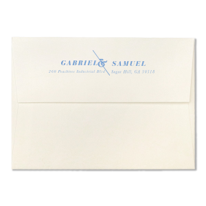 Our custom Lettra Pearl White 110lb Invitation Envelope with Satin French Blue Foil has a Accent Ampersand graphic and is good for use in Couple, Wedding themed parties and are a must-have for your next event—whatever the celebration!