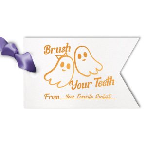 Elevate your Halloween party accessories with the Groovy Halloween Tag. Featuring two adorable ghosts, you can personalize with your name. Add it to a trick or treat bag or cookie bag for an unforgettable personalized detail. 