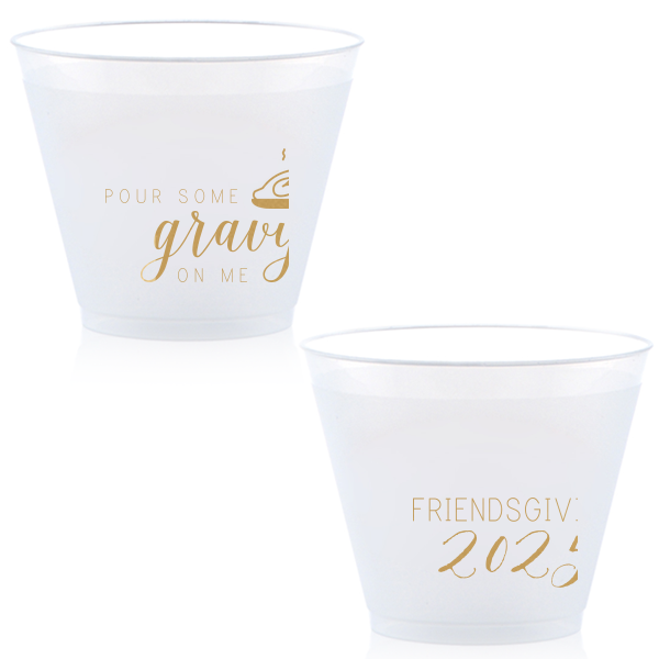 Custom Gold Ink 16 oz Frost Flex Cup with Gold Ink Print Color has a Plated Turkey graphic and is good for use in Food, Thanksgiving themed parties and will add that special attention to detail that cannot be overlooked.