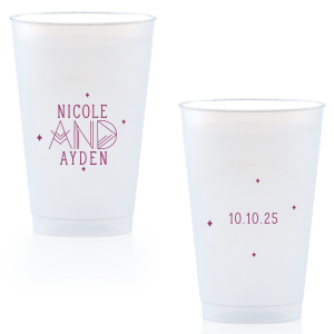 Our cCosmic Couple Names Cup is good for use in Wedding, Engagement and Bridal Shower themed parties and can be customized to complement every last detail of your party.