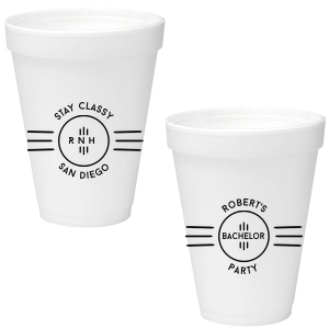 ForYourParty's chic Matte Black Ink 20 oz Styrofoam Cup with Matte Black Ink Cup Ink Colors has a Cigar Frame graphic and a Cigar Frame graphic and is good for use in Accents, Organic, Geometric themed parties and will add that special attention to detail that cannot be overlooked.