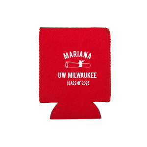Personalized Red Slim Can Cooler with Matte Pastel Pink Ink Cup Ink Colors has a Graduation Scroll graphic and is good for use in Graduation themed parties and can't be beat. Showcase your style in every detail of your party's theme!