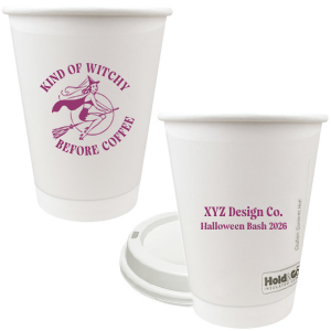 Serve a spooky brew in our Kind Of Witchy Cup. The devilish design features a broom riding witch with customizable text. Sure to make splash at your event or business!
