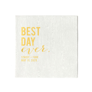 Our beautiful custom White Linen Like Luncheon Napkin with Shiny 18 Kt Gold Foil can be personalized to match your party's exact theme and tempo.