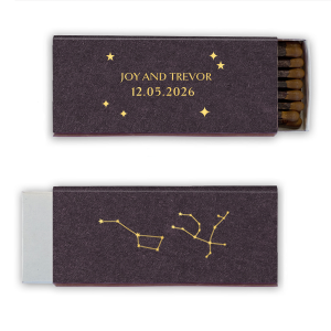 See the stars align with the Written in the Stars Match. Featuring the constellations of Ursa Major and Andromeda as snazzy graphics, this starry matchbook is well suited for Zodiac themed parties, ensuring everyone's horoscopes is set for a good time.