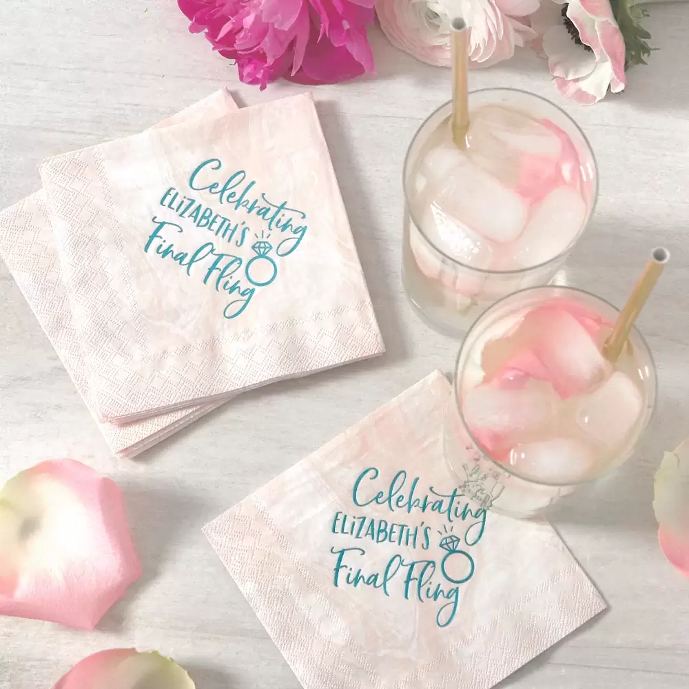 personalized marble bachelorette party cocktail napkins