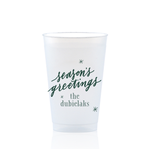 Season's Greetings Snowflake Cup is perfect for the holiday season! Personalize this cup with your family's last name for a Christmas or holiday party. This snowflake custom cup will have a big impact at your event. 