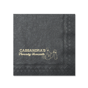 The Bowling Birthday Strike Napkin knocks it out of the park with a stylish depiction of pins and a bowling ball. Customize this striking piece for your event with the honoree's name and age. Ideal for celebrating milestones and creating lasting memories.