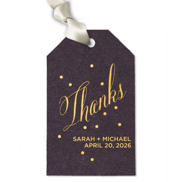 Our custom Natural Amethyst Luggage Gift Tag with Shiny 18 Kt Gold Foil can be personalized to match your party's exact theme and tempo.