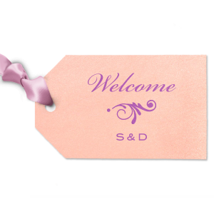 Personalized Stardream Ballet Pink Diamond Gift Tag with Satin Plum Foil Color has a Decorative Flourish 2 graphic and is good for use in Accents themed parties and will make your guests swoon. Personalize your party's theme today.