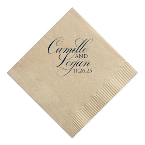 Artistic Elegant Swirl Script Names Wedding Napkin