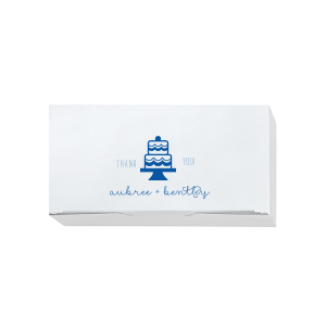 Our custom Shiny Royal Blue Cake Box with Shiny Royal Blue Foil Color has a Cake graphic and is good for use in Wedding themed parties and will impress guests like no other. Make this party unforgettable.