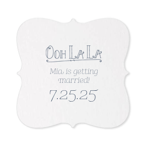 Personalized Blush with Kraft back Nouveau Coaster with Matte Navy Foil Color has a Ooh La La graphic and is good for use in Words themed parties and can't be beat. Showcase your style in every detail of your party's theme!