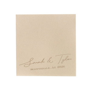 Celebrate your wedding with the Nuptial Namesake Locale Napkin, customized with the couple's names and the cherished site of the ceremony. A refined choice that adds a personal touch to your matrimonial table setting.