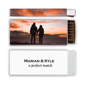 Our beautiful custom White Classic Custom Photo Matchbox with Matte Black Ink Digital Print Colors and Matte Fuchsia Ink Digital Print Colors will impress guests like no other. Make this party unforgettable.