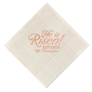 Rejoice in the season with the Easter Resurrection Celebration Napkin, proclaiming "He is risen, Happy Easter" in a bold font above your family's last name. A personal and joyous addition to your Easter gatherings.
