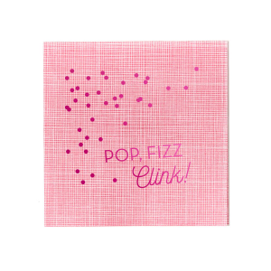 Bring the party to your table with the Fun Pop Fizz Clink Napkin. Featuring a playful confetti of solid bubbles, it stacks 'POP, FIZZ' in bold print over 'Clink!' in elegant script. This design embodies the joy of champagne popping and the spirit of celebration.