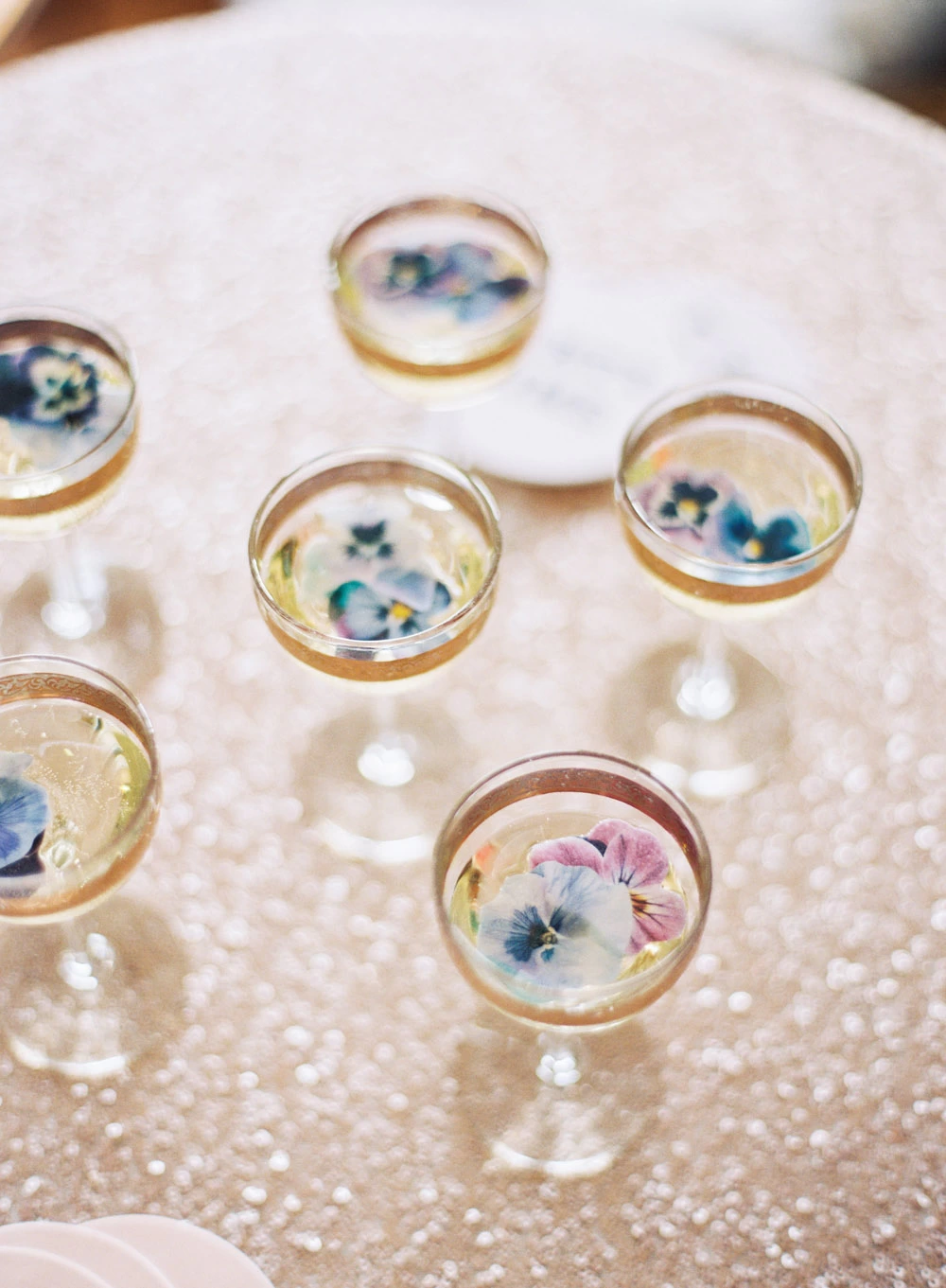 champagne with edible flowers