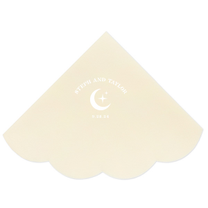 Unite under the stars with the Celestial Love Date Napkin, where the couple's names form an arch over a serene star and moon graphic, complemented by the wedding date in a clean, minimal style. A heavenly detail for your special day.