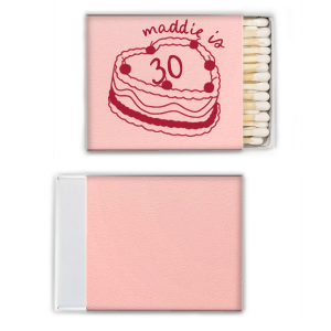 The Cherry Cake Matchbox makes for a sweet addition to your next party event! Whether it's for a birthday, valentines or wedding, the matchbox is available in a wide variety of styles and colors to best match your personal tastes.