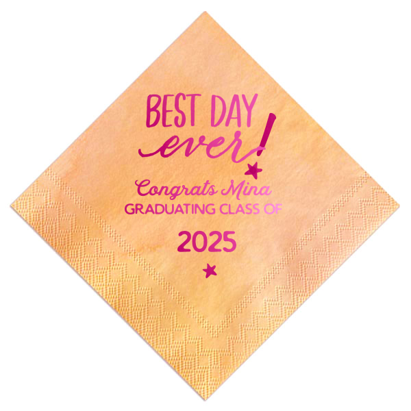Commemorate a milestone with the Best Grad Day Ever Napkin, where 'BEST DAY EVER' declares triumph amid twinkling stars. Honor the graduate's stellar achievement as they cap off their education, capturing the sparkle of success and the glow of a bright future