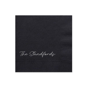 Embrace new beginnings with the Handwritten Script Family Name Napkin, elegantly presenting your shared surname in flowing script. This design symbolizes unity and identity, perfect for weddings and family gatherings that cherish togetherness.