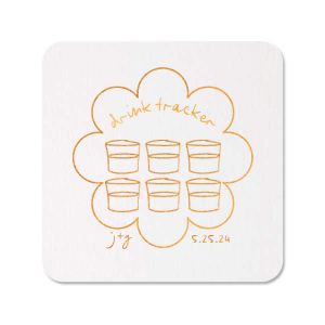 Keep tabs on the evening's libations with the Kitschy Cocktail Hour Drink Tracker Coaster, an inventive element for a whimsical and modern wedding. This unique coaster features floral-framed modern line drawings of glasses, providing a chic way for guests to mark their drink count. Personalize with the couple's initials and wedding date for a functional yet stylish keepsake.