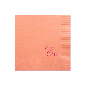 The Elegant Artistic Initials Statement Napkin features a stylishly angled monogram, combining understated block letters for the first and last initials with a strikingly large, swirling script for the middle initial. This design artfully emphasizes the last name, creating a sophisticated and memorable statement.