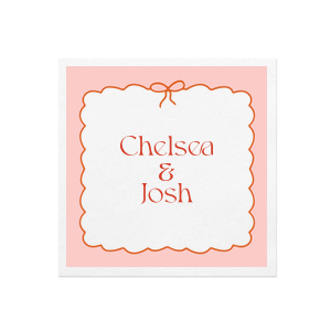 There's nothing prettier than the Pink Border & Ribbon Photo Napkin! The ink printed design features customizable text to add a personal touch for your next special occasion. Whether for engagements, weddings, or anniversaries, the high quality napkin is perfect for your next lovely event.